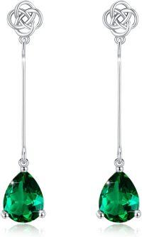 wholesale 925 Sterling Silver Green Emerald Celtic Knot Drop Earrings for Women-Emerald Green