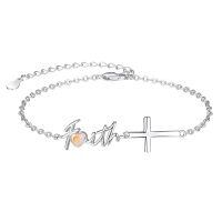 wholesale 925 Sterling Silver Faith Cross Heart Chain Bracelet Elegant Jewelry Gift-Faith Mustard Seed