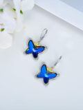 TOUPOP Sterling Silver Blue Crystal Butterfly Crown Leverback Dangle Earrings-0-3
