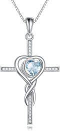 wholesale TOUPOP Cross Infinity Necklaces For Women White Gold S925 Sterling Silver Aquamarine March Birthstone Pendant Necklace Christian Religious Faith Cross Birthday Jewelry For Girlfriend Wife Daughter -0-0