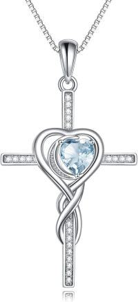 wholesale TOUPOP Cross Infinity Necklaces For Women White Gold S925 Sterling Silver Aquamarine March Birthstone Pendant Necklace Christian Religious Faith Cross Birthday Jewelry For Girlfriend Wife Daughter -undefined