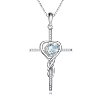 TOUPOP Sterling Silver Aquamarine Cross Infinity Pendant Necklace-undefined