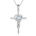 TOUPOP Sterling Silver Aquamarine Cross Infinity Pendant Necklace-0-0