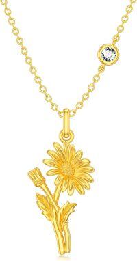 wholesale 925 Sterling Silver 12 Month Birth Flower Bouquet Pendant Necklace w Birthstone Mother s Day Gift-Apr-Daisy