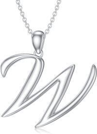 wholesale Sterling Silver 26 Letter Pendant Necklace-white gold plated-Letter W