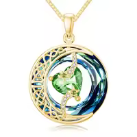 TOUPOP Sterling Silver Blue Crystal Birthstone Moon Star Pendant Necklace-color_name:B-08-August-Peridot-Gold