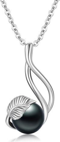 wholesale 925 Sterling Silver Black Pearl Pendant Necklace with Infinity Leaf Design and 10mm Round Pearl on an Adjustable Length Chain - Perfect for Valentines Day or Mothers Day Gifts-A1-Style 1