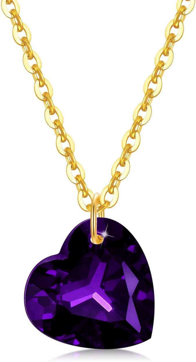 14K Yellow Gold Natural Garnet Heart Pendant Necklace 6mm 8mm-style3- 8mm- Amethyst