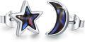 wholesale 925 Sterling Silver Blue Opal Moon & Star Stud Earrings Celestial s for Women Girls-0-0