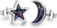 wholesale 925 Sterling Silver Blue Opal Moon & Star Stud Earrings Celestial s for Women Girls-01-Moon Star(Abalone Shell )