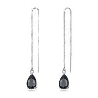 wholesale 925 Sterling Silver Birthstone Crystal 11 8mm Threader Drop Long Chain Earrings-Black
