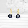 wholesale 14k Gold Black Pearl Drop Earrings With Cubic Zirconia Hook For Women-0-2