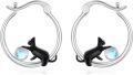 wholesale 925 Sterling Silver Black Cat Moonstone Hypoallergenic Hoop Earrings for Women-0-0