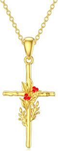 wholesale 14K Gold Holly Berry Cross Necklace - December Birthstone s for Her-0-0