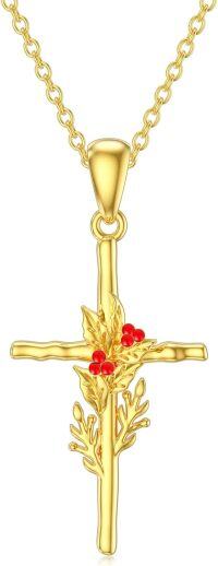 wholesale 14K Gold Holly Berry Cross Necklace - December Birthstone s for Her-12-December