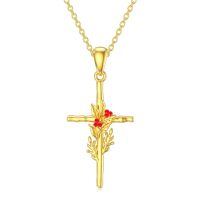wholesale 14K Gold Holly Berry Cross Necklace - December Birthstone s for Her-12-December