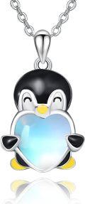 wholesale 925 Sterling Silver Heart-Shaped Moonstone Penguin Pendant Necklace-0-0