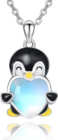 wholesale 925 Sterling Silver Heart-Shaped Moonstone Penguin Pendant Necklace-Penguin