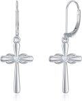 wholesale 925 Sterling Silver Cross Drop Earrings with Heart and Knot Design-0-0
