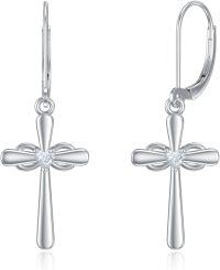 wholesale 925 Sterling Silver Cross Drop Earrings with Heart and Knot Design-Cross