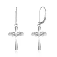 wholesale 925 Sterling Silver Cross Drop Earrings with Heart and Knot Design-Cross