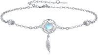 wholesale 925 Sterling Silver Moonstone Feather Dreamcatcher Bracelet - Adjustable 7-8-Silver-Moonstone