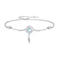 wholesale 925 Sterling Silver Moonstone Feather Dreamcatcher Bracelet Wholesale - Adjustable 7-8-Silver-Moonstone