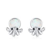 wholesale 925 Sterling Silver Octopus Stud Earrings Wholesale With Opal And Black Eyes-Octopus