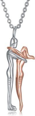 wholesale 925 Sterling Silver Couple Hugging Pendant Necklace Romantic Valentine's Day Gift for Her-0-0