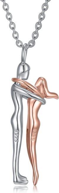 wholesale 925 Sterling Silver Couple Hugging Pendant Necklace Romantic Valentine's Day Gift for Her-Hug 2