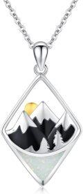 wholesale 925 Sterling Silver White Opal Cubic Zirconia-Shaped Mountain Pendant Necklace for Nature Enthusiasts-0-0