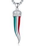 wholesale 925 Sterling Silver Italy Crowned Horn Necklace w/Africa Map & PR Flag Pendant s for Him Her-0-0