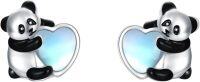 wholesale 925 Sterling Silver Hypoallergenic Heart-Shaped Panda Stud Earrings with Blue Mother of Pearl Inlay-Panda-Stud