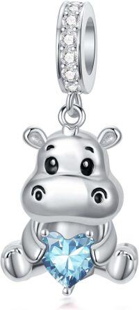 wholesale 925 Sterling Silver Birthstone Hippo Charm for Bracelets Jewelry-03-Mar-Hippo