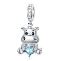 wholesale 925 Sterling Silver Birthstone Hippo Charm for Bracelets Jewelry-03-Mar-Hippo