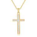 TOUPOP 14K Gold Opal Cross Pendant Necklace For Women-0-0