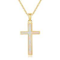 TOUPOP 14K Gold Opal Cross Pendant Necklace For Women-undefined