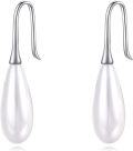 wholesale 925 Sterling Silver Teardrop Pearl Threader Earrings with Long Tassels and Hooks-0-0