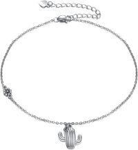 wholesale 925 Sterling Silver Cactus Charm Anklet with Daisy Pendant for Women Girls-cactus