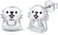 wholesale 925 Sterling Silver Cute Otter Stud Hoop Earrings for Women Girls  3D Animal Design Minimalist Fashion Accessory Lightweight Comfortable Wear Daily Use Hypoallergenic Safe Nickel Free Lead-Free-Otter Stud Earrings Sliver