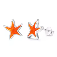wholesale 925 Sterling Silver Orange Opal Starfish Stud Earrings Wholesale - Ocean Beach  for Women & Girls-Orange Opal