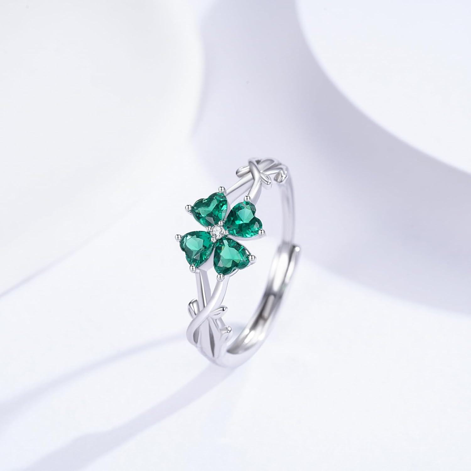 Sterling Silver Shamrock Ring for Women Irish Four Leaf Clover St Patrick s Day Jewelry-0-1