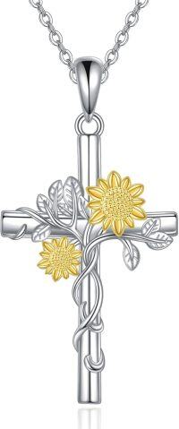 wholesale 925 Sterling Silver & Hypoallergenic Sunflower Cross Pendant Necklace - 17x32mm - Gift for Women Friends Wife Mother - Birthday Christmas Anniversary-cross sunflower necklace