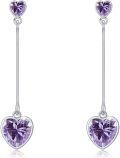 wholesale 925 Sterling Silver Moonstone Turquoise Cubic Zirconia Birthstone Heart Drop Dangle Earrings-0-0