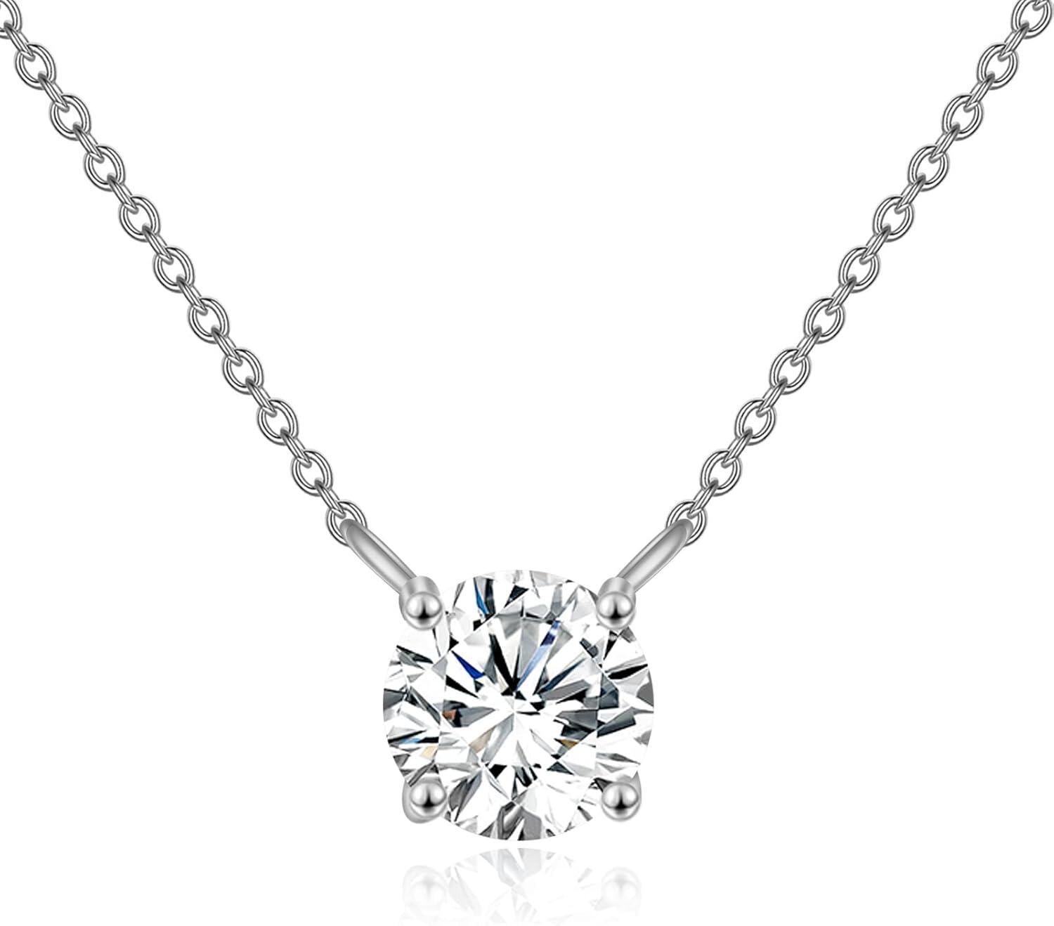 14K Gold Moissanite Round Cut Solitaire Pendant Necklace 0 5 2ct 16+2 -1.5CT White Gold