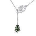 wholesale Rhodium-Plated Nickel-Free 925 Sterling Silver Moss Agate Leaf Necklace, Adjustable 18+2 Chain, Hypoallergenic, Nature-Inspired Gift for Her-0-0