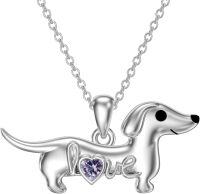 wholesale 925 Sterling Silver Dachshund Birthstone Necklace for Women Dog Lovers-M6 June-Alexandrite