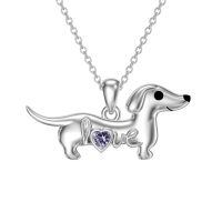 wholesale 925 Sterling Silver Dachshund Birthstone Necklace for Women Dog Lovers-M6 June-Alexandrite