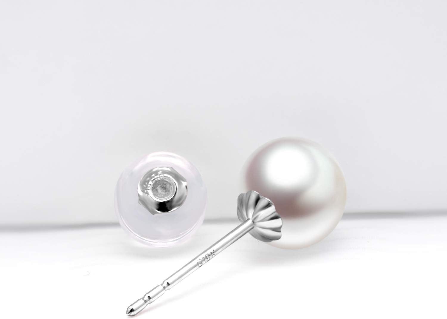 18K Gold Freshwater Pearl Stud Earrings for Women (7 10mm)-0-4