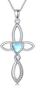 wholesale 925 Sterling Silver Heart-Shaped Blue Stone Infinity Cross Pendant Necklace for Women Christian -0-0